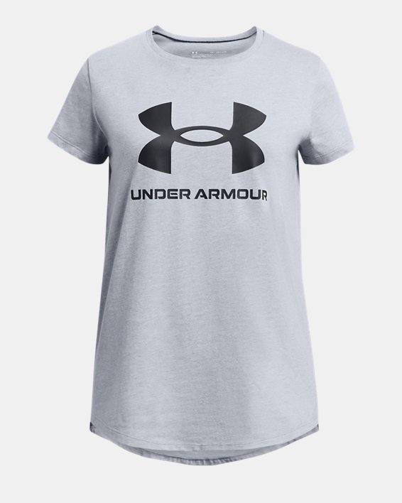 Camiseta de manga corta con estampado UA Sportstyle para niña, Gray, pdpMainDesktop image number 0